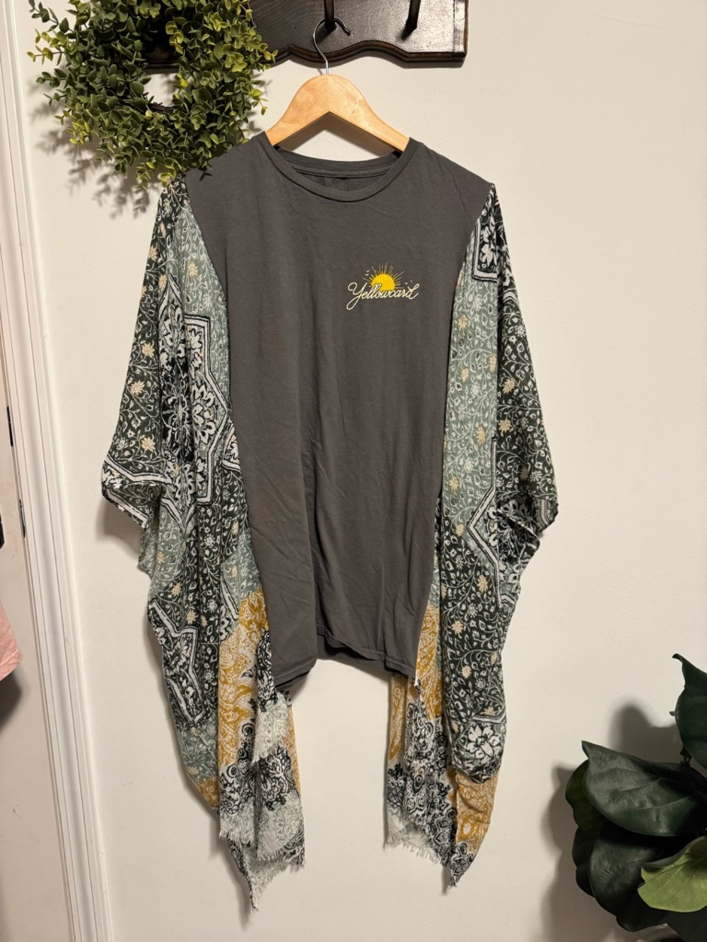 Custom Yellowcard Graphic Tee with Patterned Kimono Sleeves